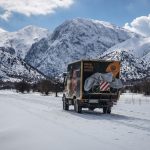 Driving on thick snow up on the Cretan White Mountains